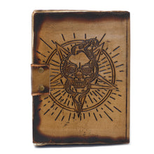 Load image into Gallery viewer, Leather Pentagon &amp; Skull with Burns Detail Notebook (7x5")