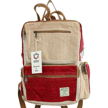 Load image into Gallery viewer, Large Boxy Hemp Backpack - Wine &amp; Cream