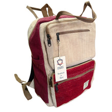 Load image into Gallery viewer, Large Boxy Hemp Backpack - Wine &amp; Cream