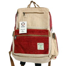 Load image into Gallery viewer, Large Boxy Hemp Backpack - Wine &amp; Cream