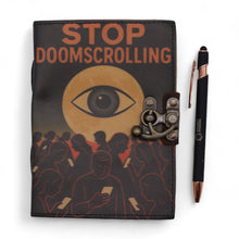 Load image into Gallery viewer, Leather Printed Notebook – Stop Doom Scrolling - 17.8x12.7 cm