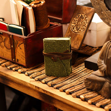 Load image into Gallery viewer, Fat Deckled Leather Notebook – Green Maze Pattern – 12.7×8.9 cm