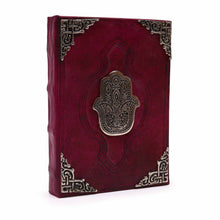 Load image into Gallery viewer, Heafty Red Tan Book - Zinc Hamsa Decor - 200 Deckle Edges Pages - 26x18cm