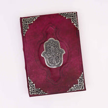 Load image into Gallery viewer, Heafty Red Tan Book - Zinc Hamsa Decor - 200 Deckle Edges Pages - 26x18cm