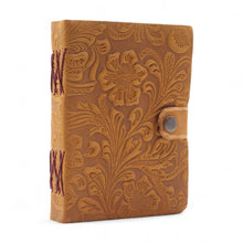 Load image into Gallery viewer, Leather Embossed Notebook – Tan Floral Pattern –  17.8×12.7 cm
