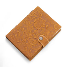 Load image into Gallery viewer, Leather Embossed Notebook – Tan Floral Pattern –  17.8×12.7 cm