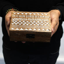 Load image into Gallery viewer, White Washed Wooden Box - 6x4 Aztec Design