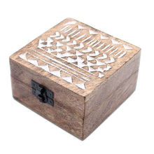 Load image into Gallery viewer, White Washed Wooden Box - 4x4 Aztec Design