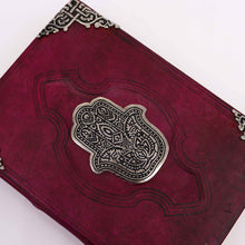 Load image into Gallery viewer, Heafty Red Tan Book - Zinc Hamsa Decor - 200 Deckle Edges Pages - 26x18cm