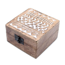 Load image into Gallery viewer, White Washed Wooden Box - 4x4 Aztec Design