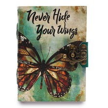 Load image into Gallery viewer, Leather "Never Hide Your Wings" Deckle-edge Notebook (7x5")