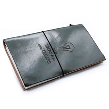 Load image into Gallery viewer, Handmade Leather Journal - Good Ideas and Other Dreams - Grey (80 pages)