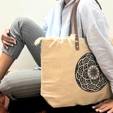 Load image into Gallery viewer, Natural Tote Bag Leather Handle - Mandela
