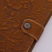 Load image into Gallery viewer, Leather Embossed Notebook – Tan Floral Pattern –  17.8×12.7 cm