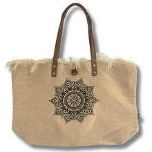 Load image into Gallery viewer, Natural Tote Bag Leather Handle - Flower of Life