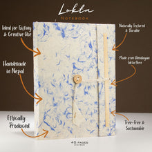 Load image into Gallery viewer, Lokta Mixed Blue Cotton Notebook – Large (21x15cm) – 45 Leaves – Includes Bookmark