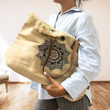 Load image into Gallery viewer, Natural Tote Bag Leather Handle - Flower of Life