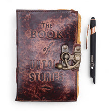 Load image into Gallery viewer, Fat Deckled Leather Notebook – The Book of Untold Stories – 15x10 cm