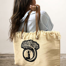 Load image into Gallery viewer, Natural Tote Bag Leather Handle - Buddha