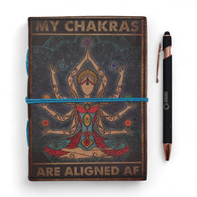Load image into Gallery viewer, Leather Printed Notebook – My Chakras Are Aligned AF - 17.8×12.7 cm