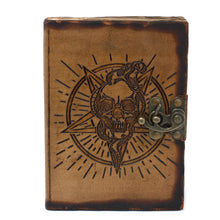 Load image into Gallery viewer, Leather Pentagon &amp; Skull with Burns Detail Notebook (7x5")
