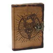 Load image into Gallery viewer, Leather Pentagon &amp; Skull with Burns Detail Notebook (7x5")