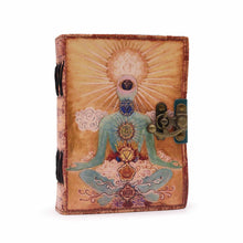Load image into Gallery viewer, Leather "Buddha Seven Chakra" Deckle-edge Notebook
