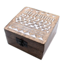 Load image into Gallery viewer, White Washed Wooden Box - 4x4 Aztec Design