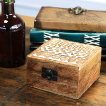 Load image into Gallery viewer, White Washed Wooden Box - 4x4 Aztec Design