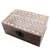 Load image into Gallery viewer, White Washed Wooden Box - 6x4 Aztec Design
