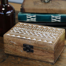 Load image into Gallery viewer, White Washed Wooden Box - 6x4 Aztec Design