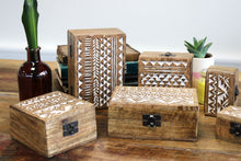 Load image into Gallery viewer, White Washed Wooden Box - 6x4 Aztec Design