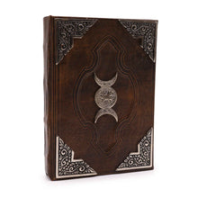 Load image into Gallery viewer, Heafty Brown Tan Book - Zinc Triple Moon Decor - 200 Deckle Edges Pages - 26x18cm