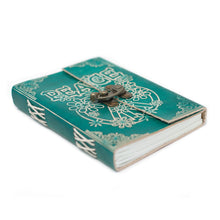 Load image into Gallery viewer, Leather Green Peace with Lock Notebook (7x5")