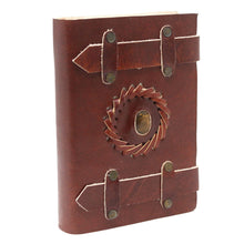 Load image into Gallery viewer, Leather Tigereye with Belts Notebook (6x4")