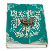 Load image into Gallery viewer, Leather Green Peace with Lock Notebook (7x5")