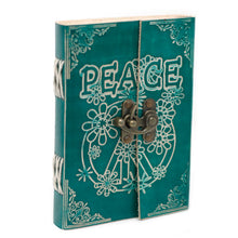 Load image into Gallery viewer, Leather Green Peace with Lock Notebook (7x5")