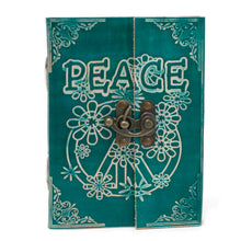 Load image into Gallery viewer, Leather Green Peace with Lock Notebook (7x5")