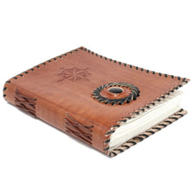 Load image into Gallery viewer, Leather Black onyx &amp; Compas Notebook (7x5")