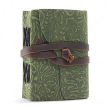 Load image into Gallery viewer, Fat Deckled Leather Notebook – Green Maze Pattern – 12.7×8.9 cm
