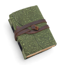Load image into Gallery viewer, Fat Deckled Leather Notebook – Green Maze Pattern – 12.7×8.9 cm