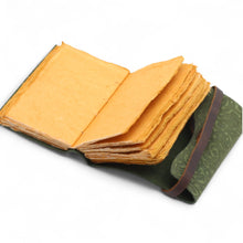 Load image into Gallery viewer, Fat Deckled Leather Notebook – Green Maze Pattern – 12.7×8.9 cm