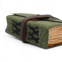 Load image into Gallery viewer, Fat Deckled Leather Notebook – Green Maze Pattern – 12.7×8.9 cm